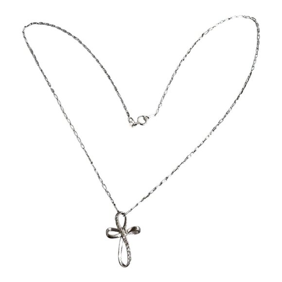 Vintage Estate Twisted Sterling Silver 925 Italy Cross Pendant Necklace 17" - Picture 9 of 9